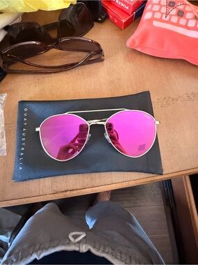 Quay Australia Gold Aviator Sunglasses with Pink Mirrored Lenses